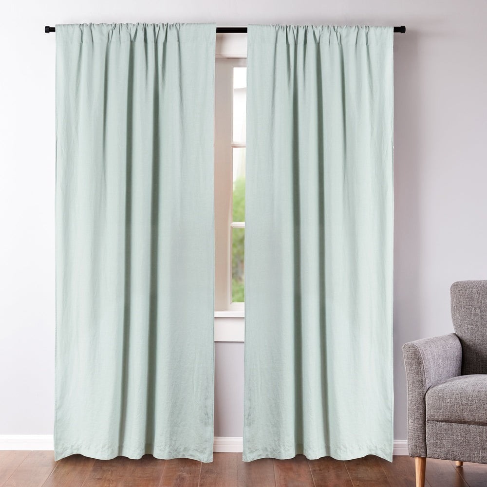 Levtex‎ Home $130 French Flax Linen 50x84" Curtain Panels Spa Green Cotton Lined